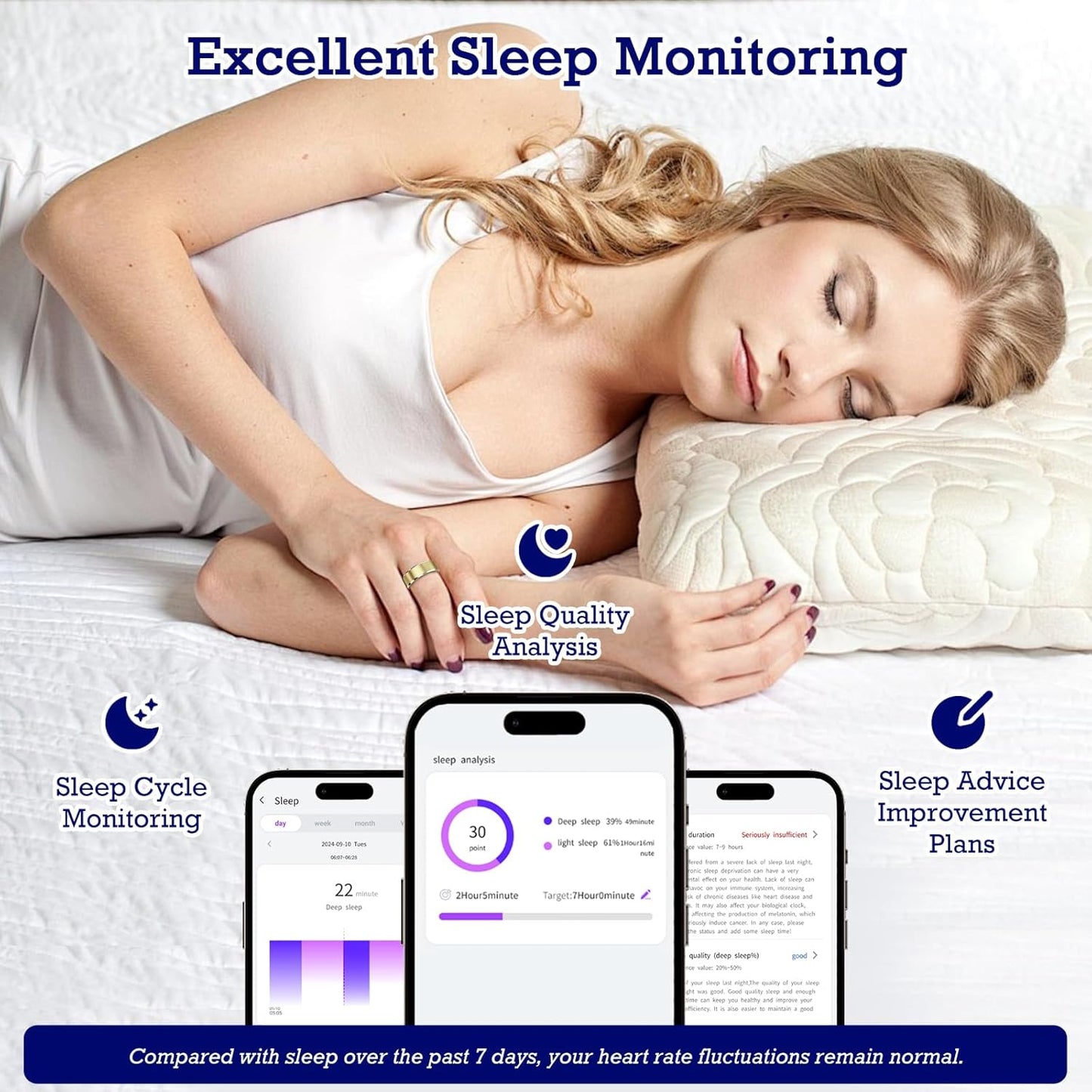 Light Gold Smart Ring Health Tracker - Waterproof Fitness Ring with Sleep & Heart Rate Monitoring, Air Gestures, 7-Day Battery for iOS & Android (#12)