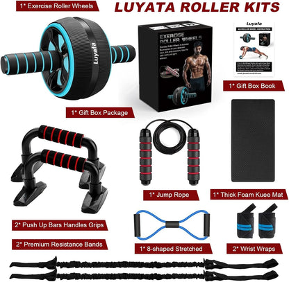 10-In-1 Ab Roller Wheel Kit with Resistance Bands, Knee Mat, Jump Rope and Push-Up Bars