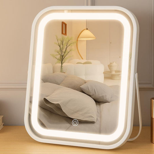 Rechargeable Lighted Makeup Mirror, 10 X 8 In, 3-Color Touch Lighting