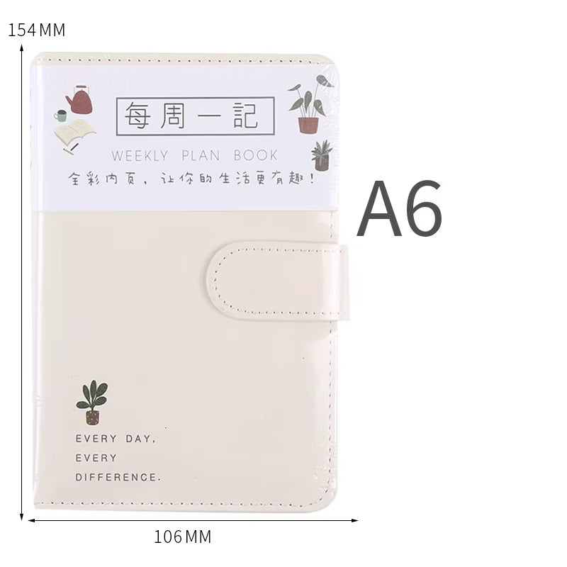 Cute Solid Color Magnetic Buckle Weekly Planner 2025 - A6 Diary & Journal for School Supplies