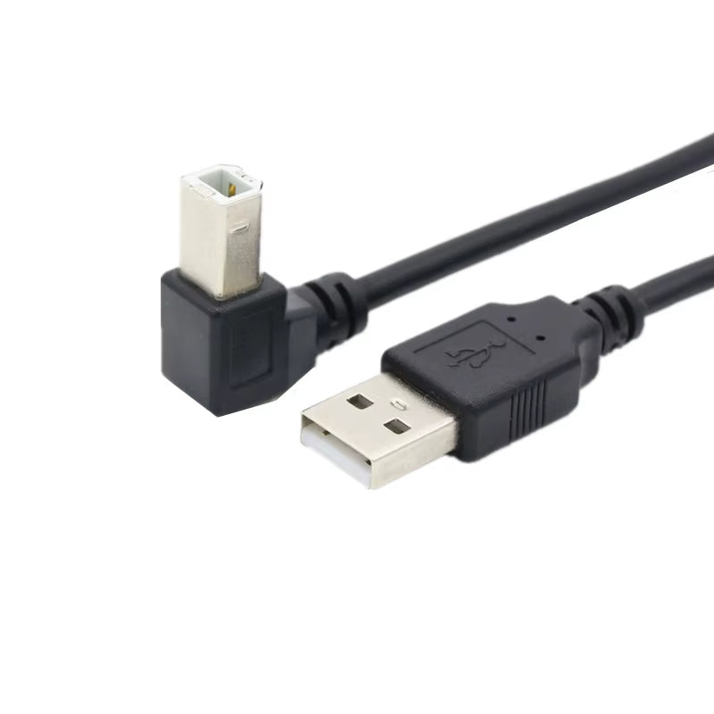 High-Speed USB 2.0 Male to Male Angled Cable for Printers & Scanners - 90 Degree Bend, 0.3M to 1.5M Length Options