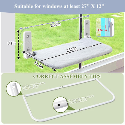 Foldable Cat Window Perch with Suction Cups, Holds 33 Lb, Grey