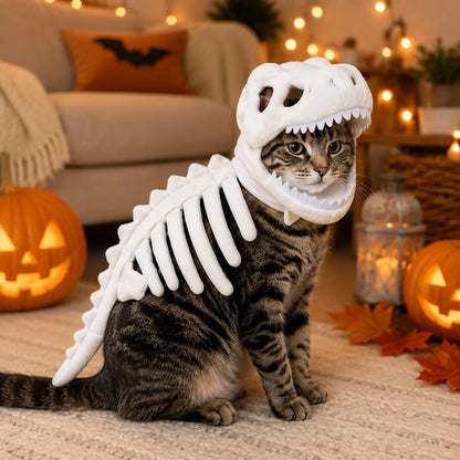 Glow-In-The-Dark Plush Pet Dinosaur Costume, White, Small