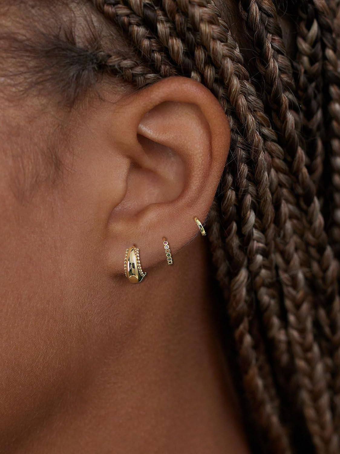 Statement Gold Hoop Earring Stack, 4 Pairs, Hypoallergenic Surgical Steel