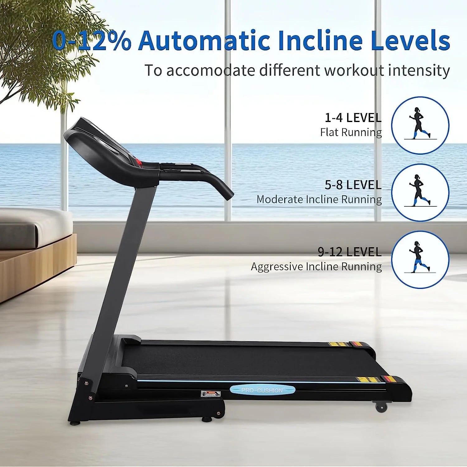 Auto Incline Folding Treadmill - 12 Levels, 2.5 HP, 15 Preset Programs, 8.5 MPH for Home Fitness