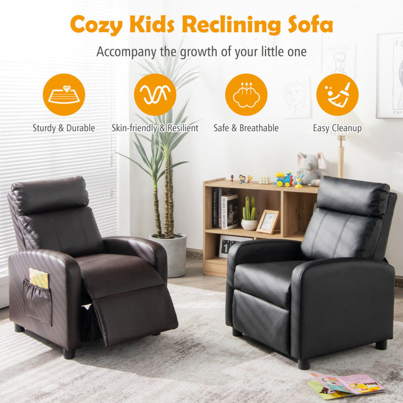 Ergonomic PU Leather Kids Recliner Sofa - Perfect Lounge Chair for Ages 3-12!