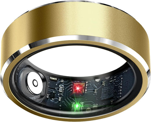 Light Gold Smart Ring Health Tracker - Waterproof Fitness Ring with Sleep & Heart Rate Monitoring, Air Gestures, 7-Day Battery for iOS & Android (#12)