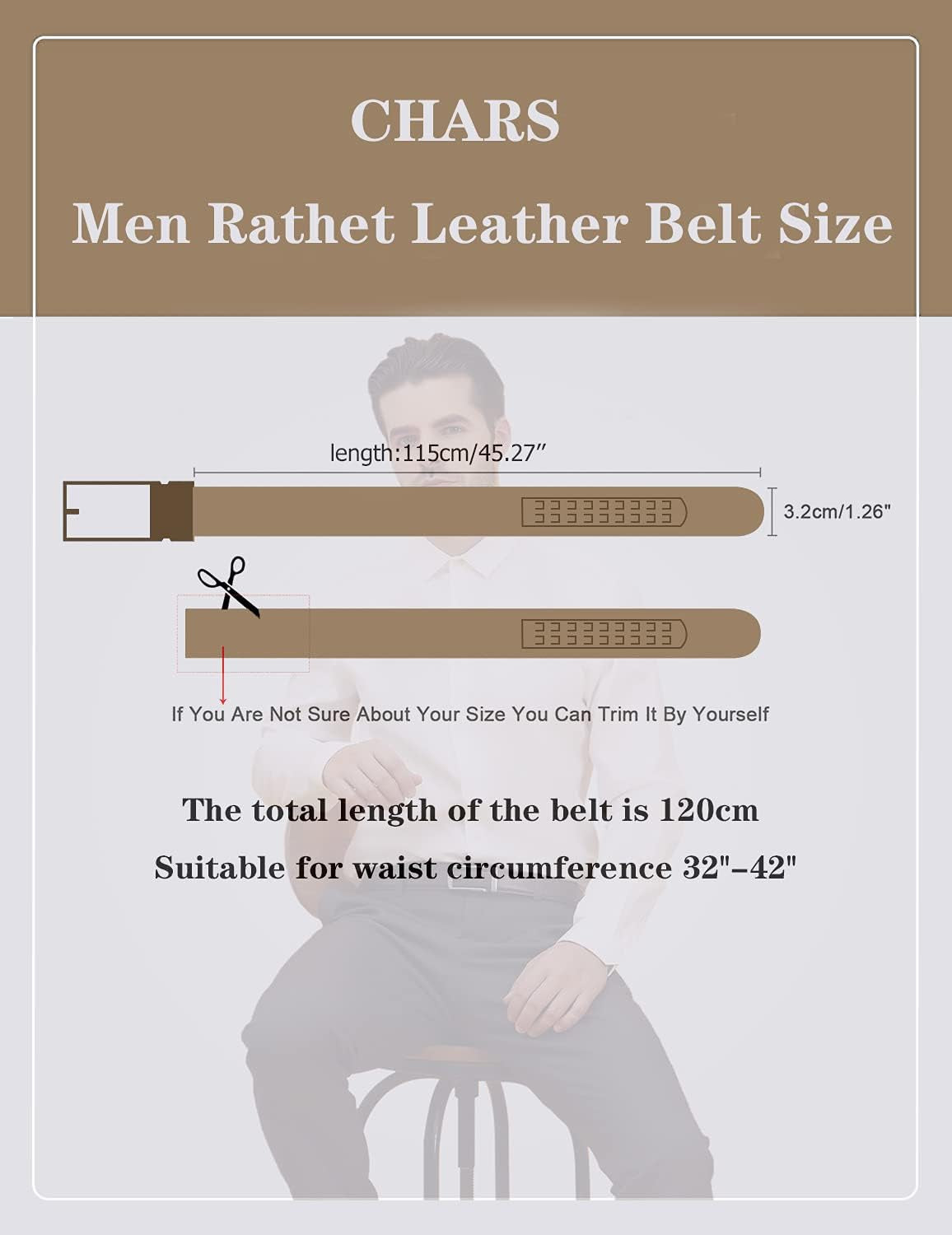 Men'S Leather Ratchet Belts, 2-Pack, Automatic Click Buckle, Trim to Fit