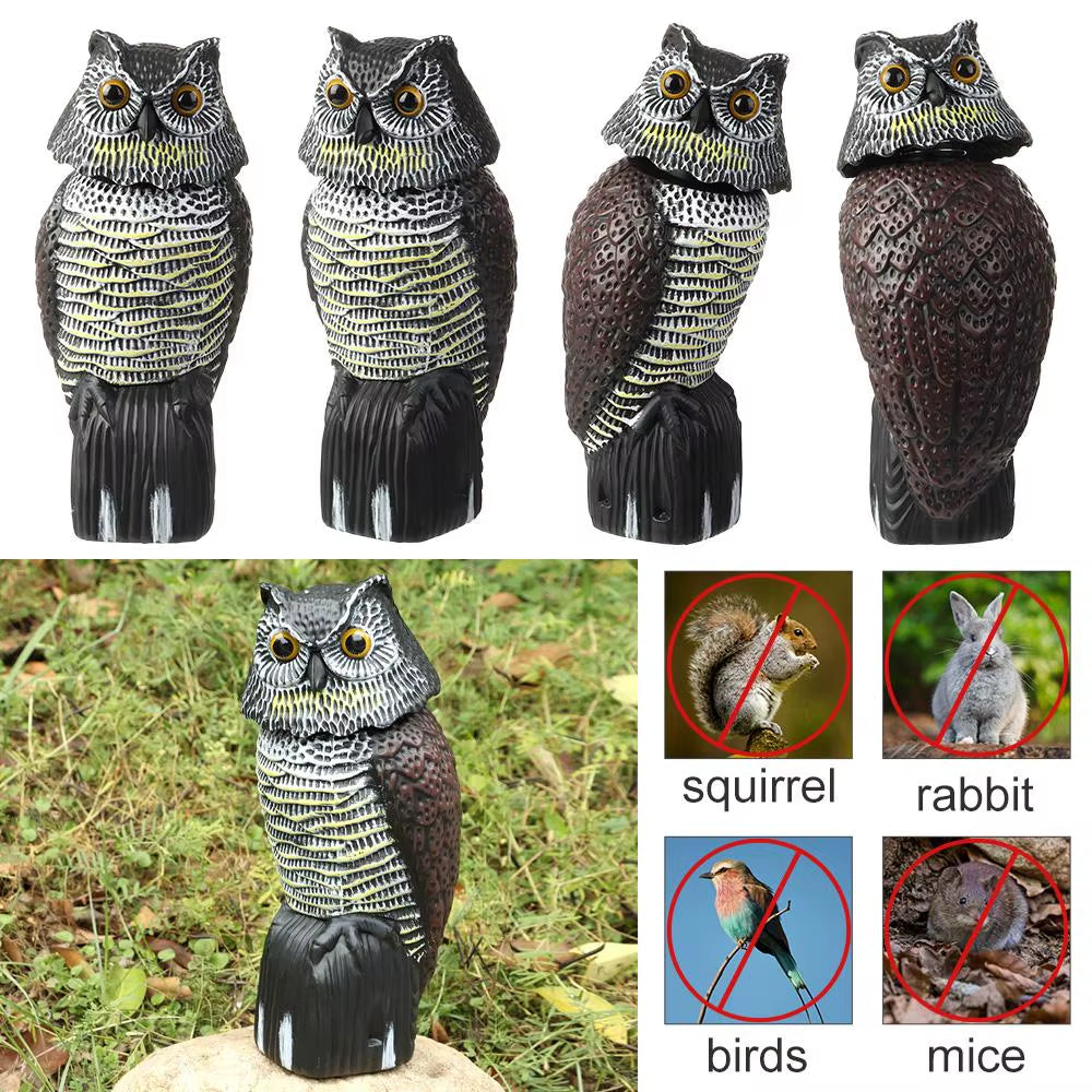 Realistic Owl Decoy with Rotating Head, Garden Bird Deterrent