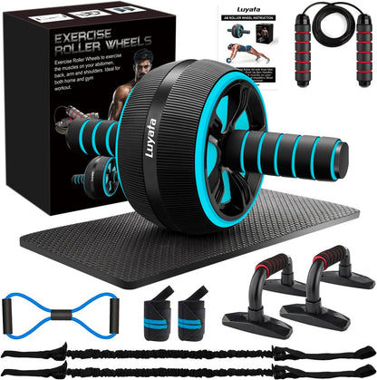 10-In-1 Ab Roller Wheel Kit with Resistance Bands, Knee Mat, Jump Rope and Push-Up Bars