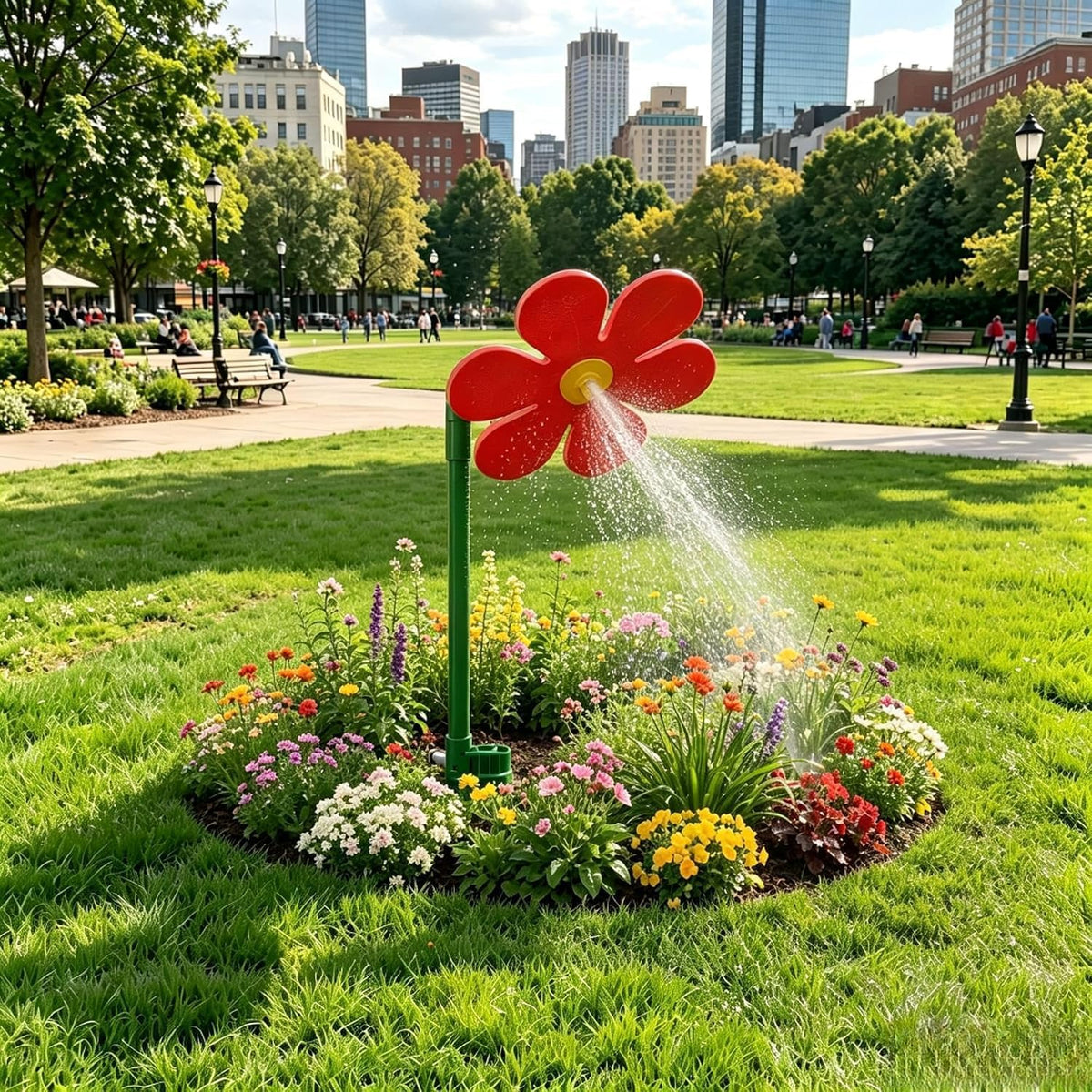360° Rotating Dancing Daisy Sprinkler for Lawn, Garden and Dogs, Red
