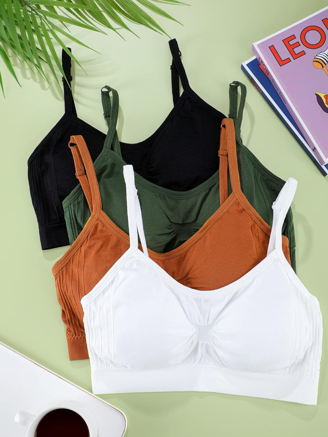 4-Pack Women's Wireless Bralette Neck Cami Sports Bra - Comfortable & Stylish Tank Tops