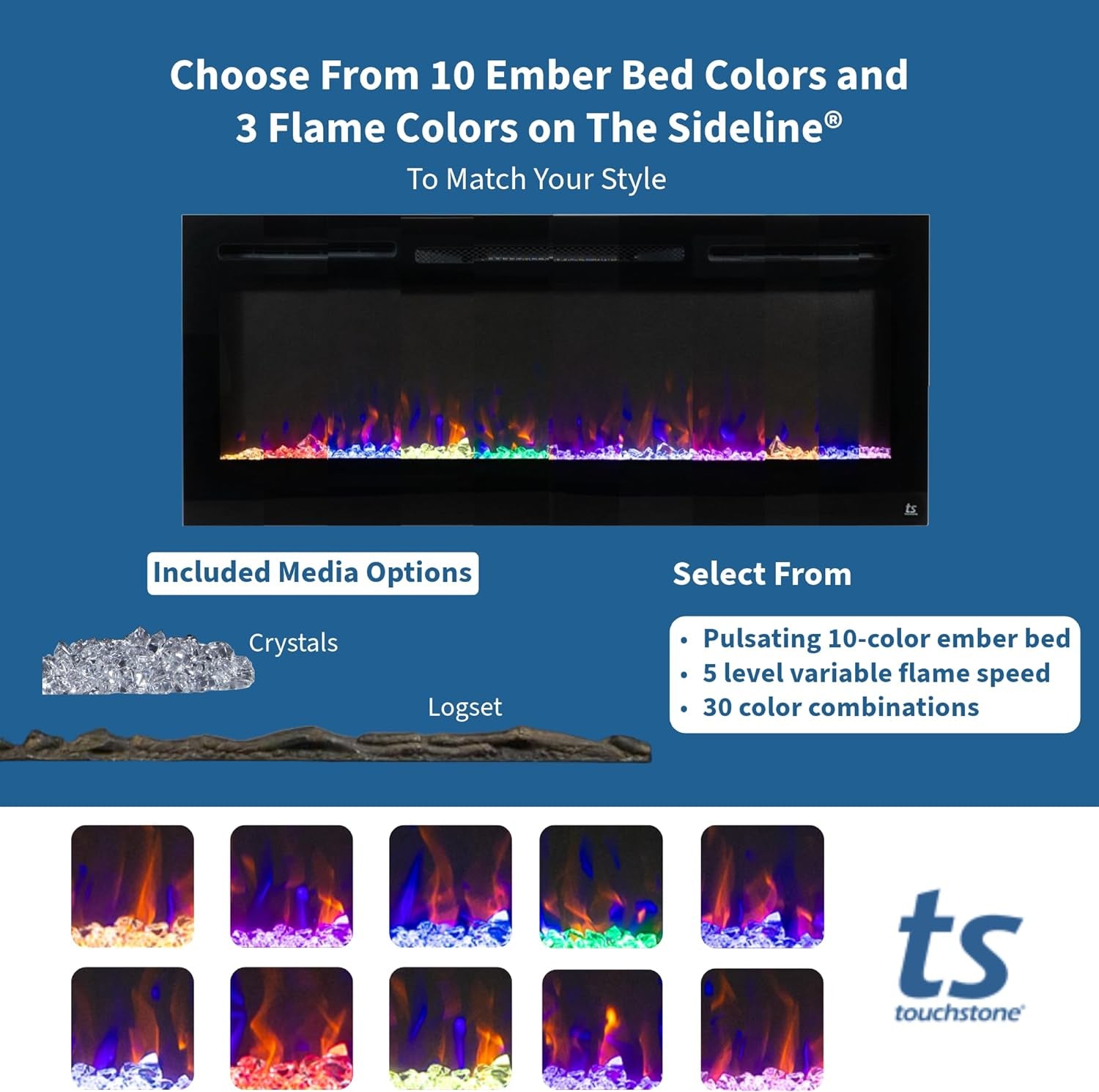 Transform Your Space with the Smart Electric Fireplace - 36" In-Wall Recessed Design, 30 Ember & Flame Colors, 1,500W Heater, Alexa/WiFi Enabled, Log & Crystal Options