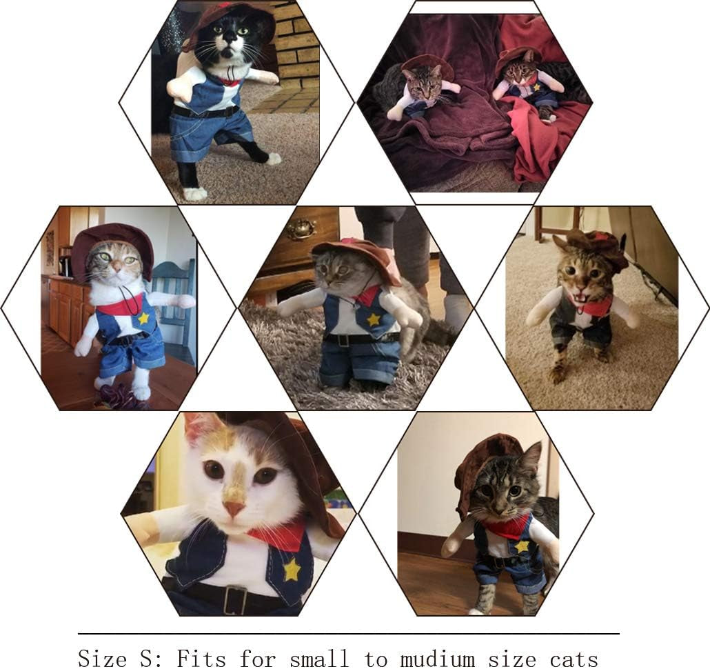 Cowboy Pet Costume with Hat for Cats and Small Dogs, Small