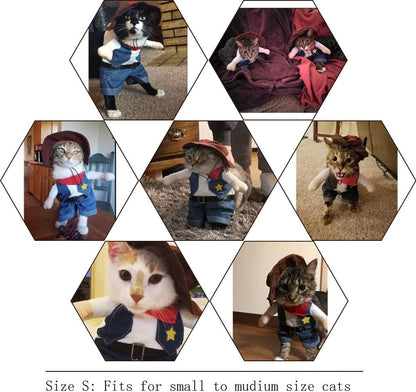 Cowboy Pet Costume with Hat for Cats and Small Dogs, Small