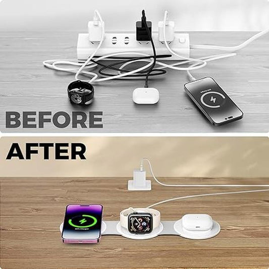 Ultimate 3-In-1 Hicober Wireless Charging Station - Magnetic Portable Charger Dock for iPhone 15/Pro/Max/Plus, iPhone 14/13/12, Apple Watch Series 9/Ultra, and AirPods - Perfect Travel Companion and Holiday Gift!