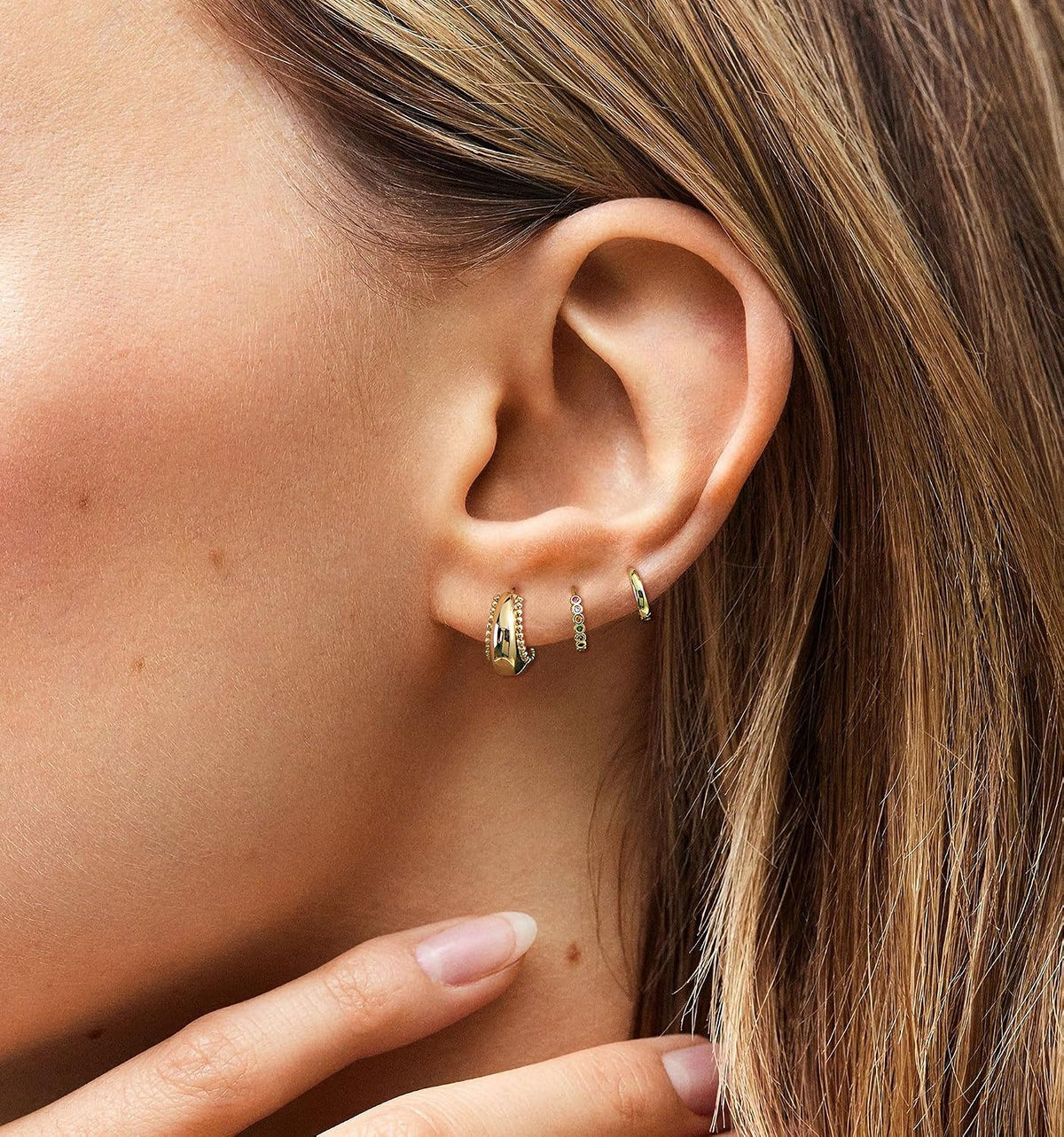 Statement Gold Hoop Earring Stack, 4 Pairs, Hypoallergenic Surgical Steel