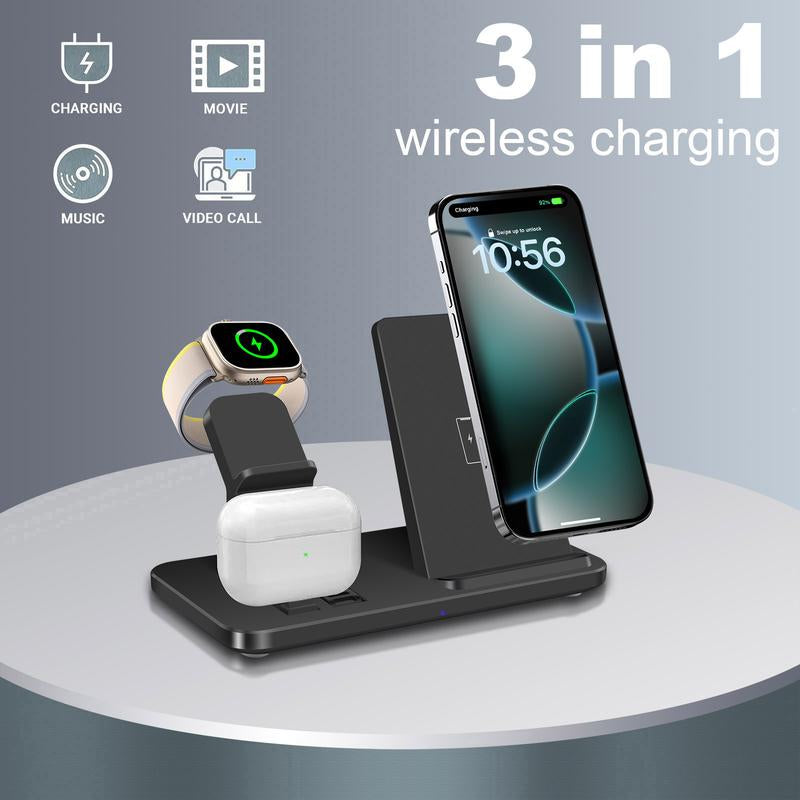 Ultimate 3-in-1 Wireless Charging Station for iPhone, Apple Watch, and AirPods - Compatible with iPhone 16, 15, 14, 13, 12, 11, X Pro Max & AirPods Pro 4 3