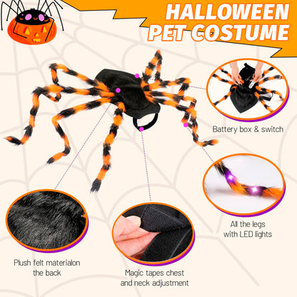 Light-Up Giant Spider Dog Costume with 48 Leds, Small