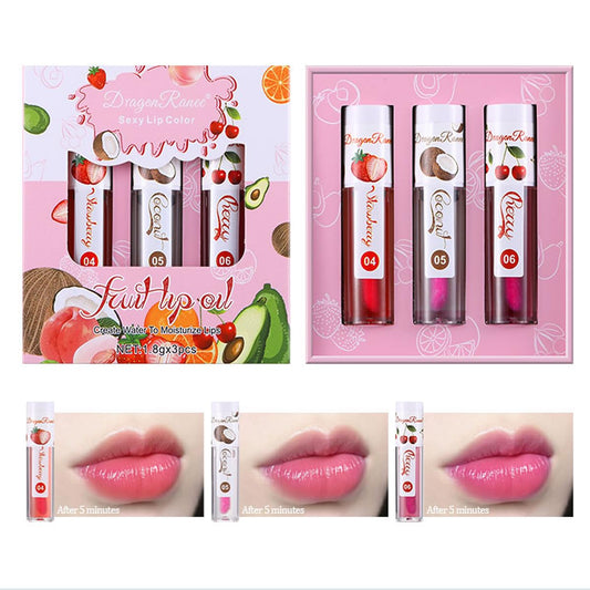 Color-Changing Fruit Lip Oil, 3-Pack, Hydrating Lip Glow Oil