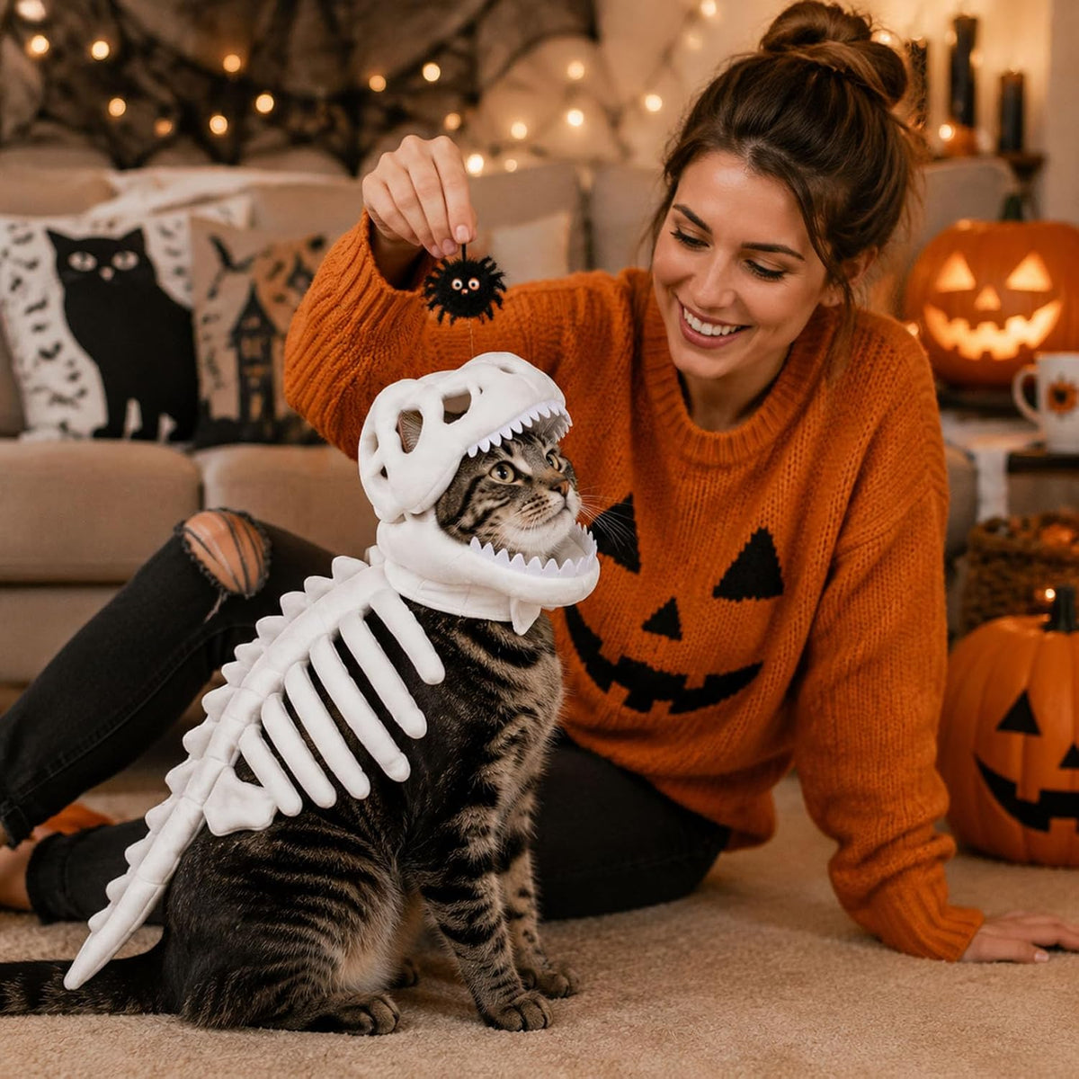 Glow-In-The-Dark Plush Pet Dinosaur Costume, White, Small