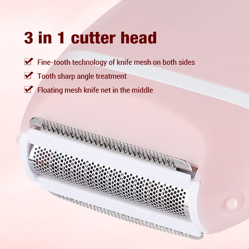 3-In-1 Cordless Electric Body Shaver for Women, Wet and Dry, Rechargeable, Pink