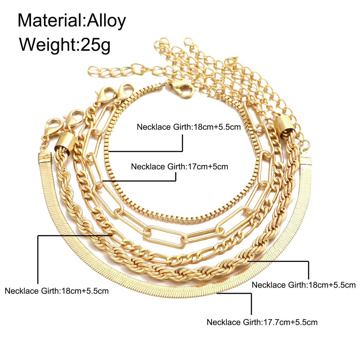 Gold Link Layered Bracelet Set, 14K Gold Plated, Adjustable