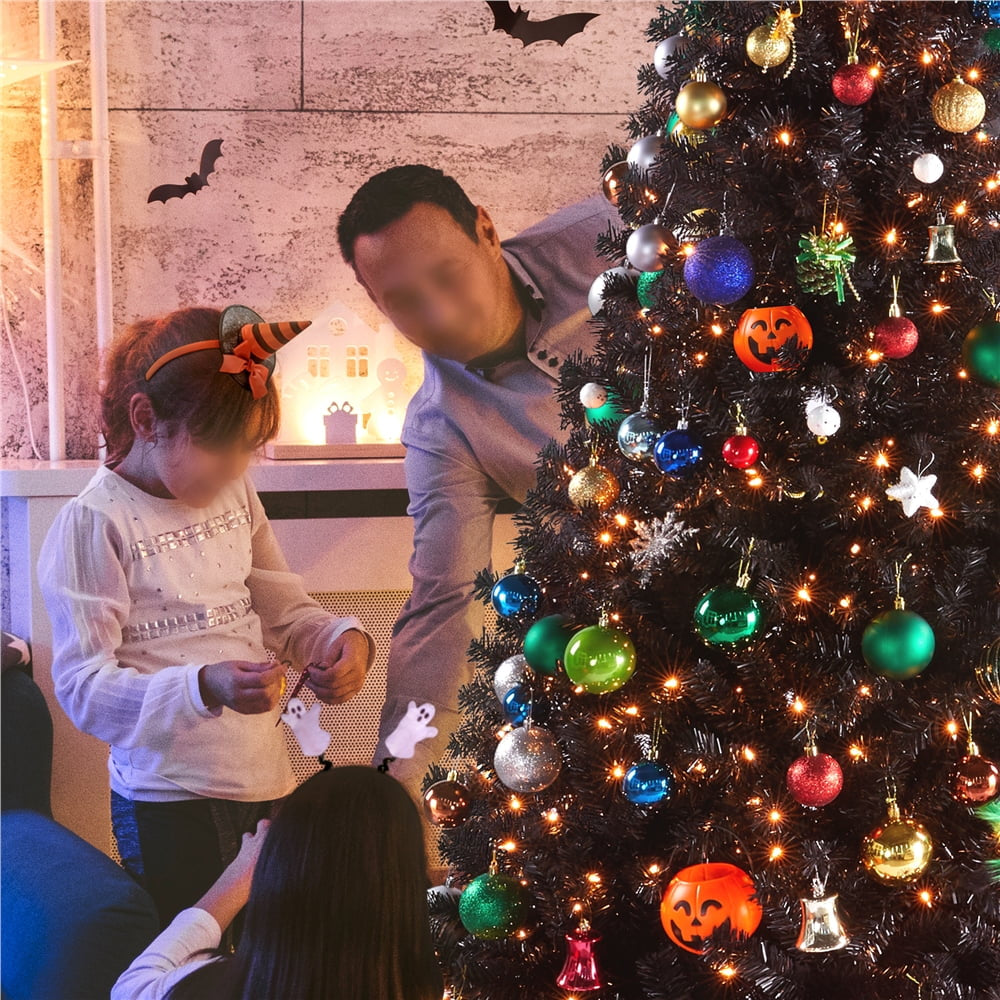 Stunning 7.5' Prelit Black Hinged Spruce Artificial Christmas Tree with Clear Incandescent Lights