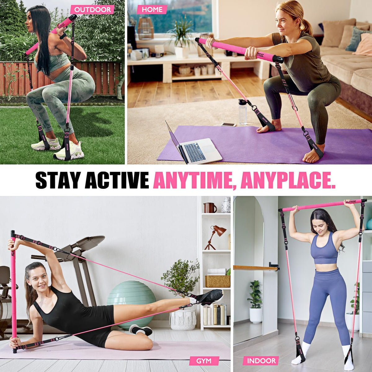 Pilates Bar Kit with Resistance Bands, Full-Body Home Workout