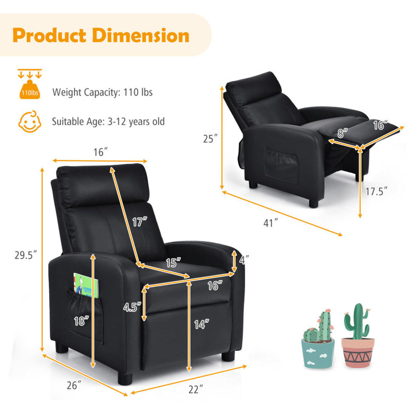 Ergonomic PU Leather Kids Recliner Sofa - Perfect Lounge Chair for Ages 3-12!
