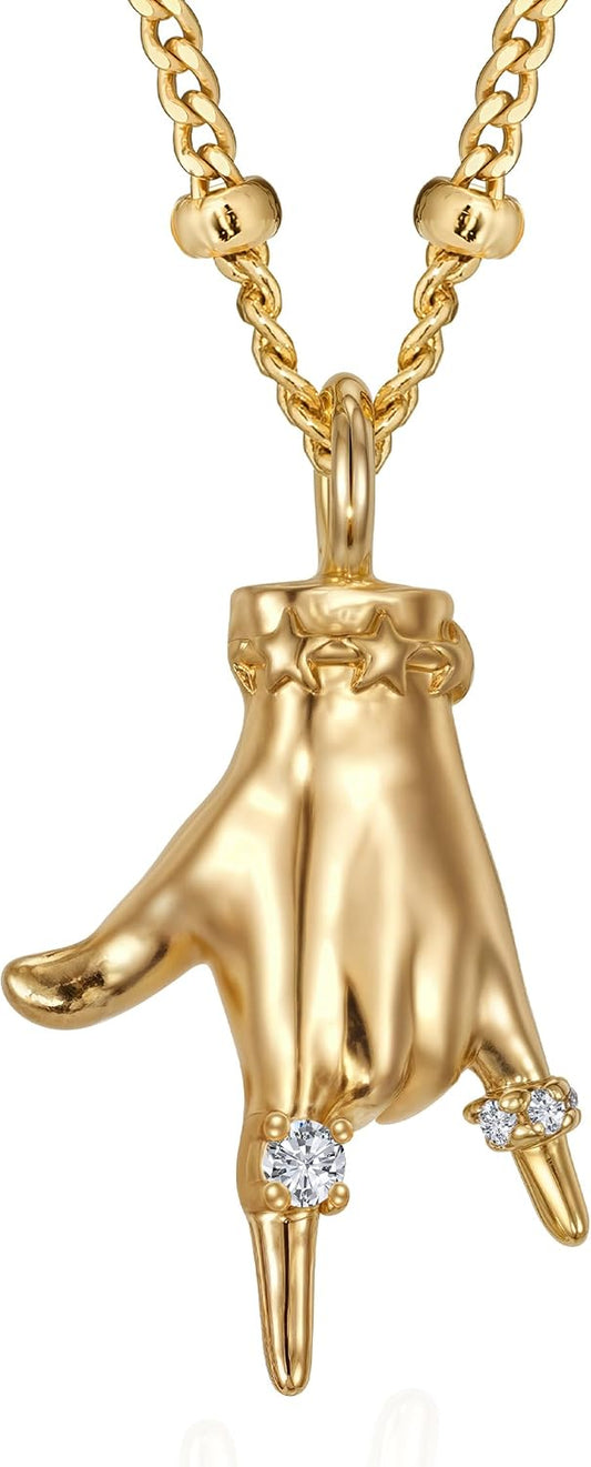 Dainty Gold Sign-Language Hand Pendant Necklace, 14K Gold Plated