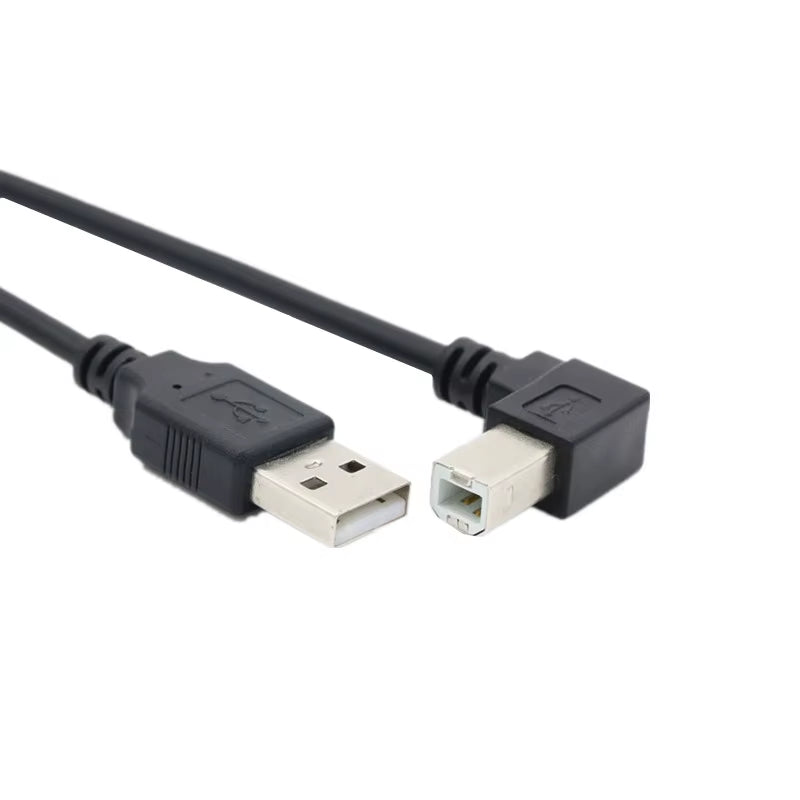 High-Speed USB 2.0 Male to Male Angled Cable for Printers & Scanners - 90 Degree Bend, 0.3M to 1.5M Length Options