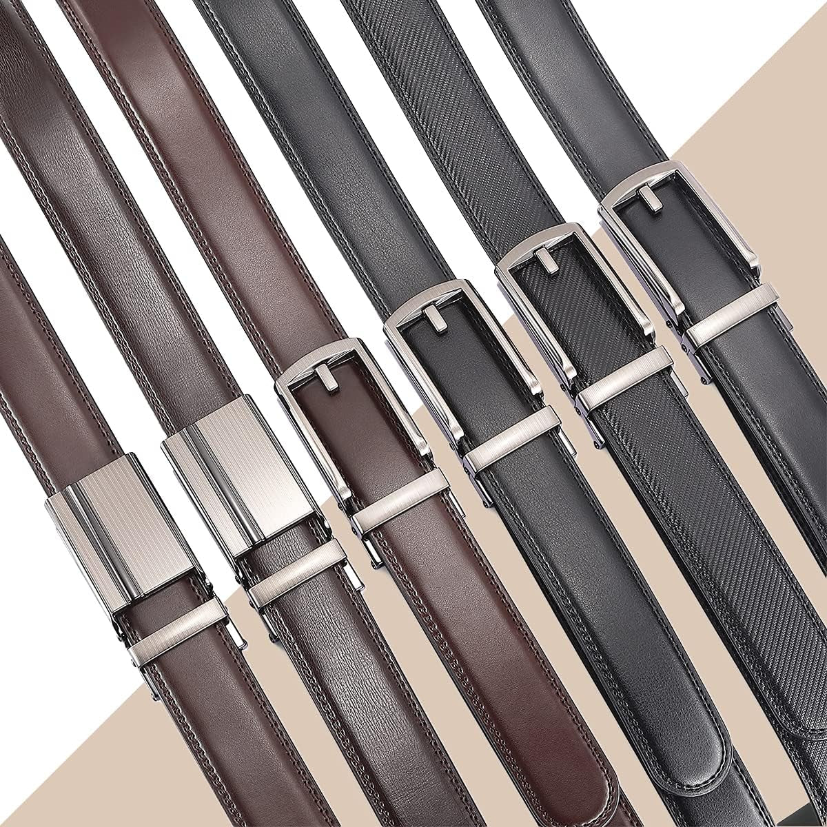 Men'S Leather Ratchet Belts, 2-Pack, Automatic Click Buckle, Trim to Fit