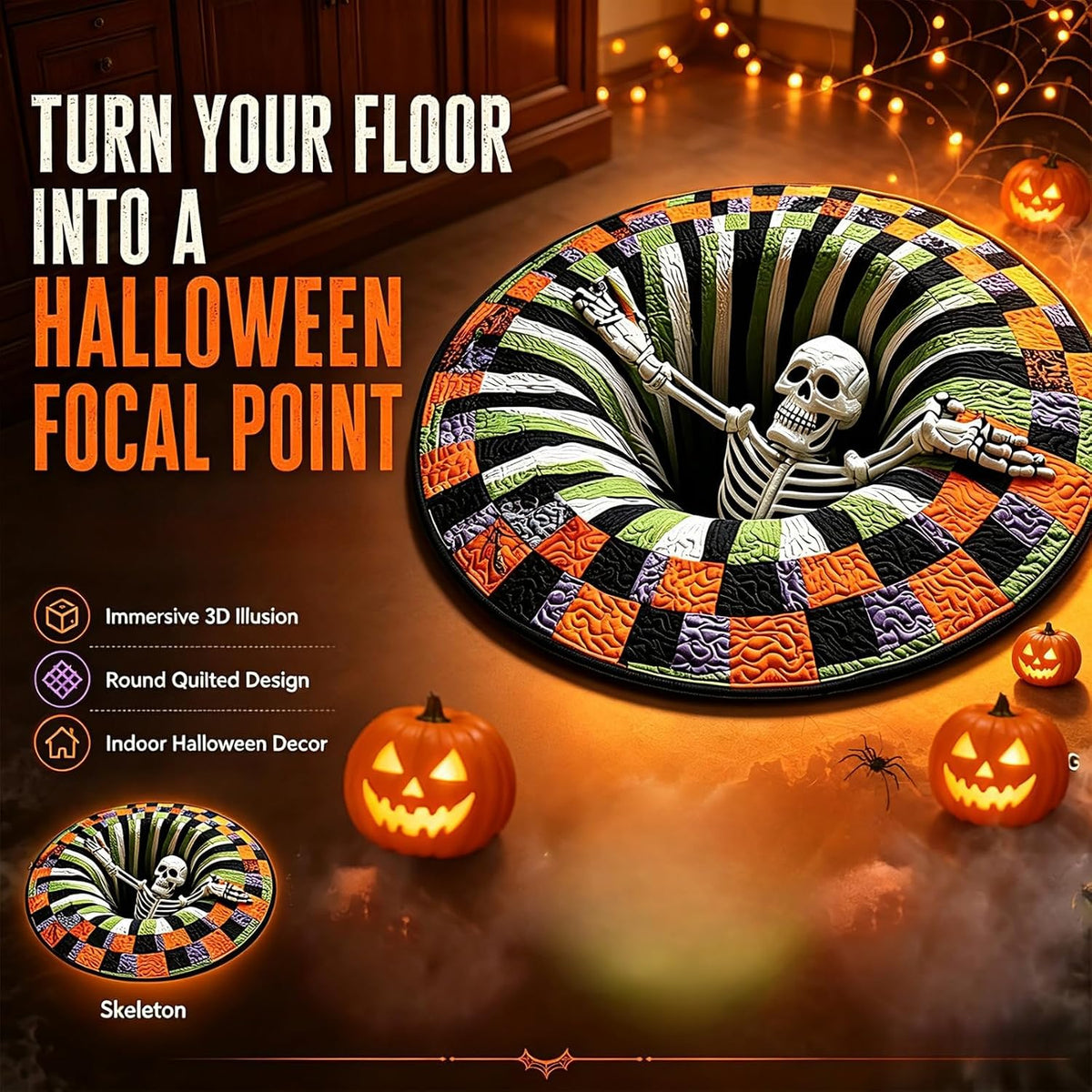 3D Optical Illusion Halloween Rug, 24 in round Non-Slip Mat