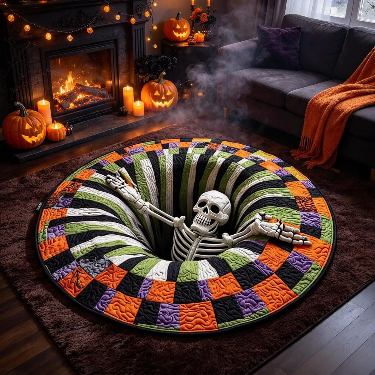 3D Optical Illusion Halloween Rug, 24 in round Non-Slip Mat