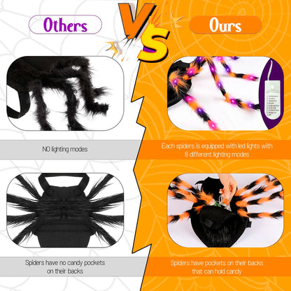 Light-Up Giant Spider Dog Costume with 48 Leds, Small