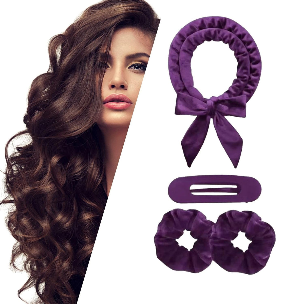 Heatless Curl Set with Scrunchies and Clips, Soft Velvet Overnight Curlers