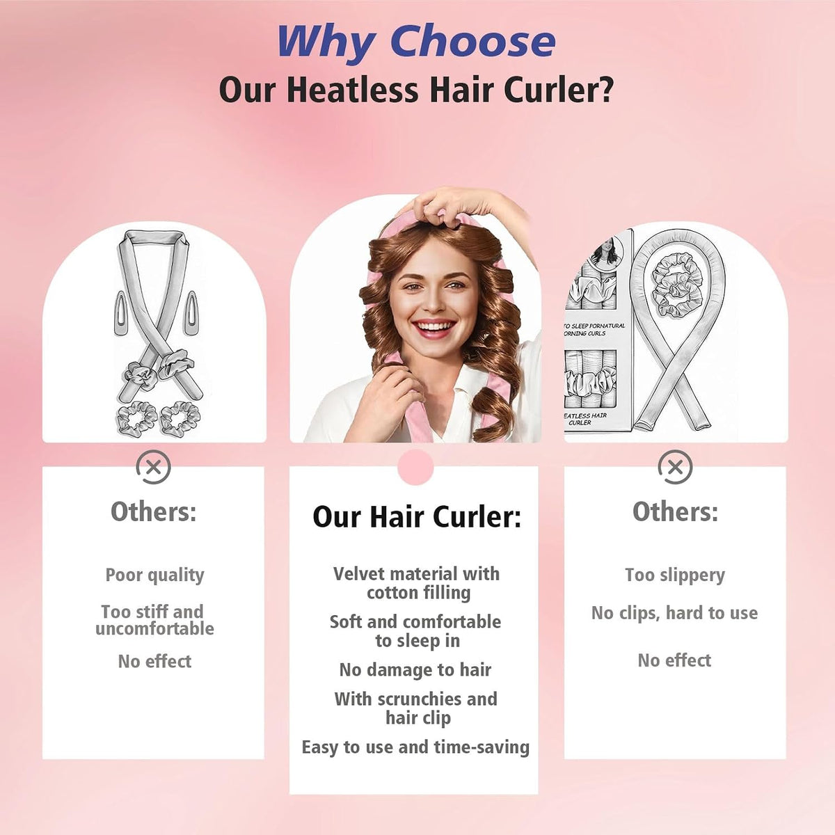 Heatless Curl Set with Scrunchies and Clips, Soft Velvet Overnight Curlers