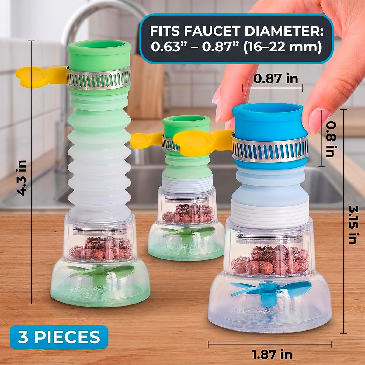 3-Pack 360° Rotating Faucet Extenders with Splash Filter