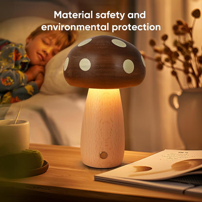 Wood Mushroom Table Lamps, 2-Pack, Rechargeable Cordless Touch Dimming