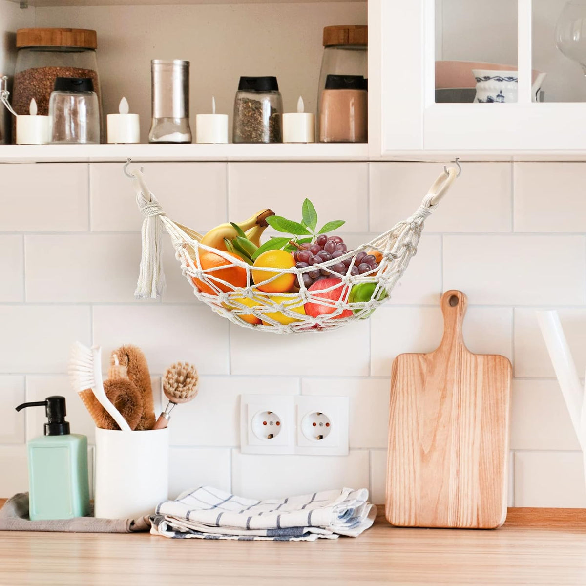 Under-Cabinet Hanging Fruit Hammock with 2 Hooks