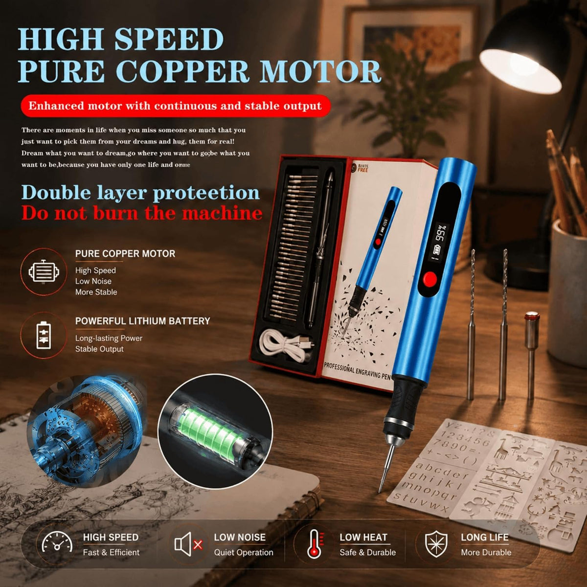 Cordless Engraving Pen with 35 Bits, 3-Speed Rechargeable Engraver for Metal, Wood and Glass