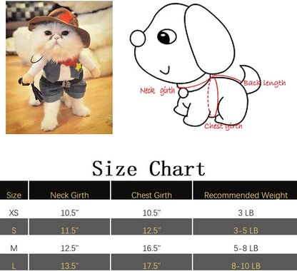 Cowboy Pet Costume with Hat for Cats and Small Dogs, Small