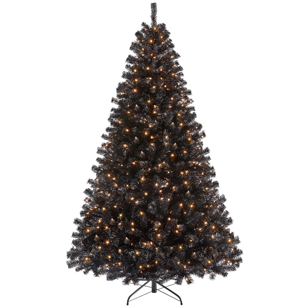 Stunning 7.5' Prelit Black Hinged Spruce Artificial Christmas Tree with Clear Incandescent Lights