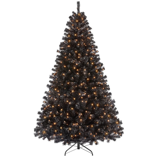Stunning 7.5' Prelit Black Hinged Spruce Artificial Christmas Tree with Clear Incandescent Lights