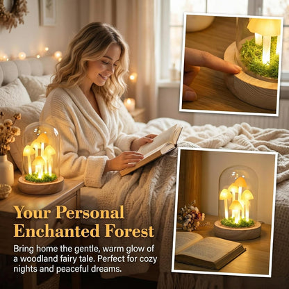 Mushroom Lamp in Glass Dome, Warm White LED Night Light
