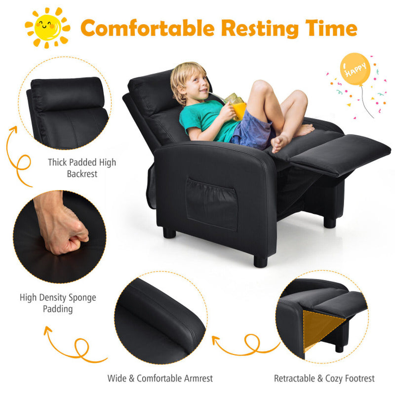 Ergonomic PU Leather Kids Recliner Sofa - Perfect Lounge Chair for Ages 3-12!