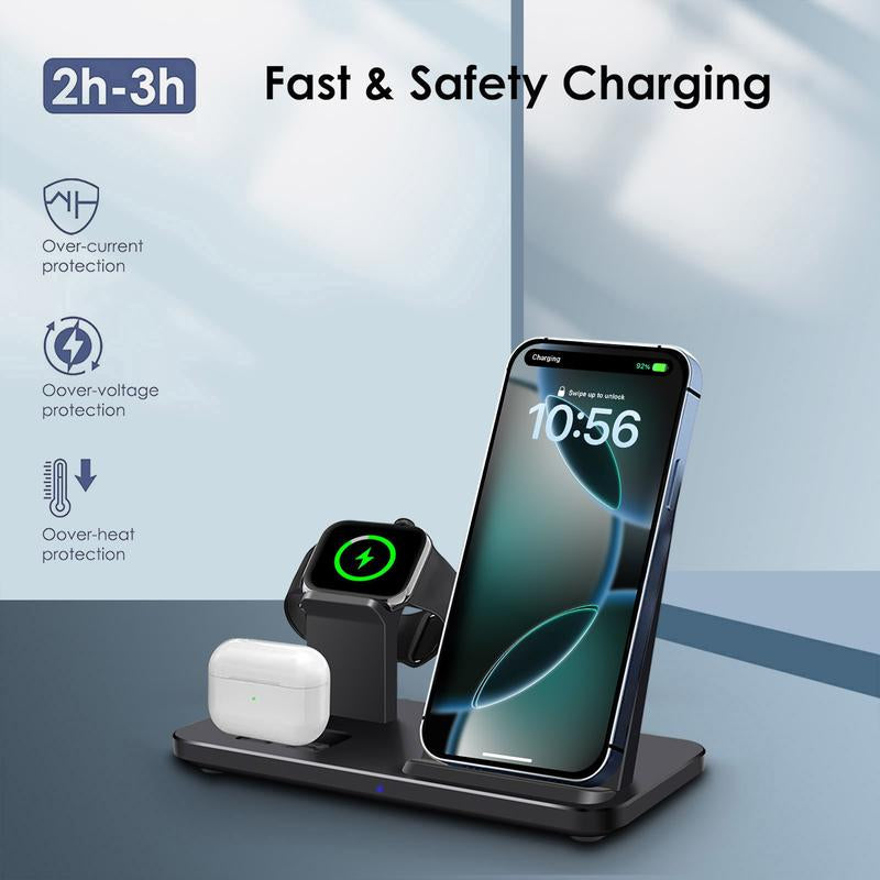 Ultimate 3-in-1 Wireless Charging Station for iPhone, Apple Watch, and AirPods - Compatible with iPhone 16, 15, 14, 13, 12, 11, X Pro Max & AirPods Pro 4 3