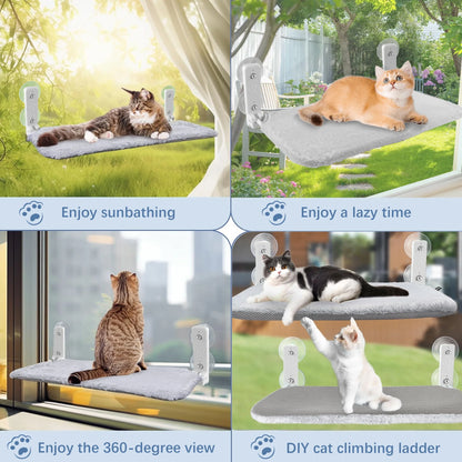 Foldable Cat Window Perch with Suction Cups, Holds 33 Lb, Grey