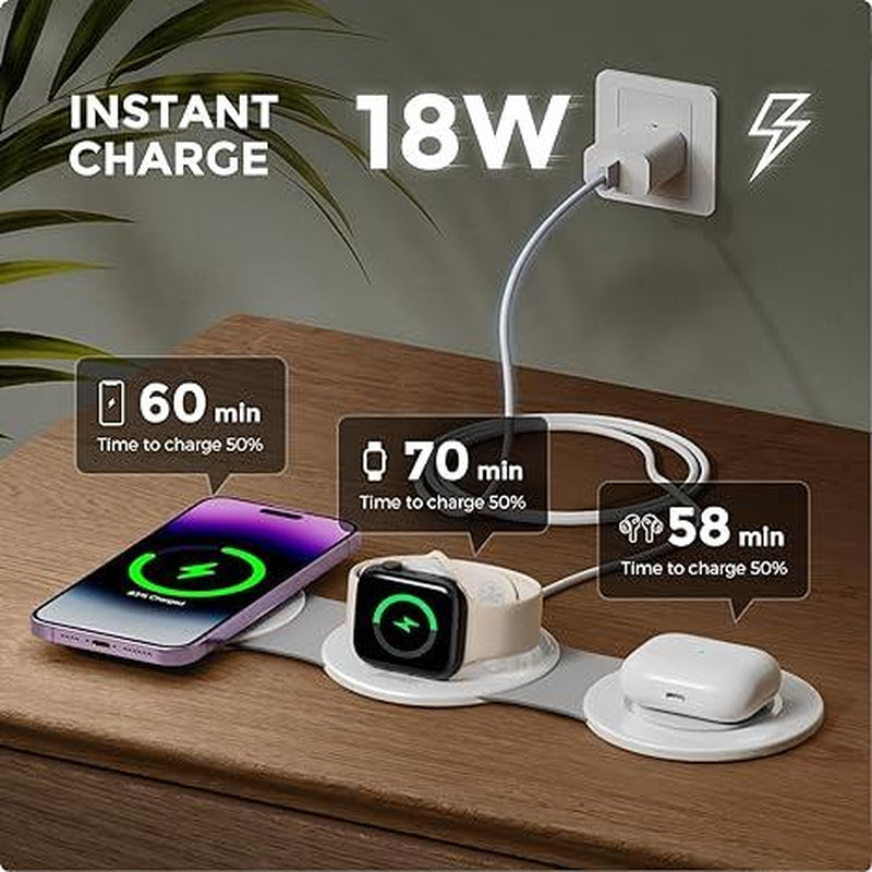 Ultimate 3-In-1 Hicober Wireless Charging Station - Magnetic Portable Charger Dock for iPhone 15/Pro/Max/Plus, iPhone 14/13/12, Apple Watch Series 9/Ultra, and AirPods - Perfect Travel Companion and Holiday Gift!